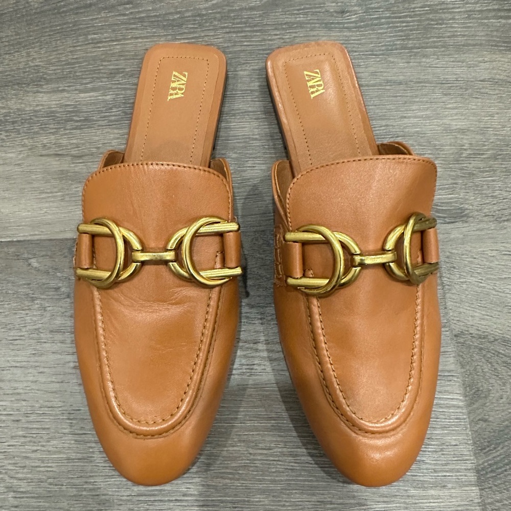 ZARA leather slip on shoes